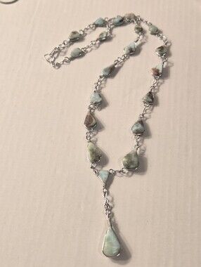 Silver MetalTeardrop Larimar Necklace - Blue-Green Stones